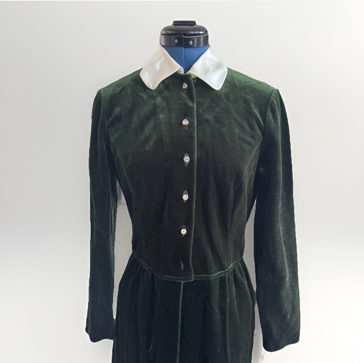 Vtg 90 The Kollection Button Down Shirt Dress Green Velour Velvet Lolita Goth