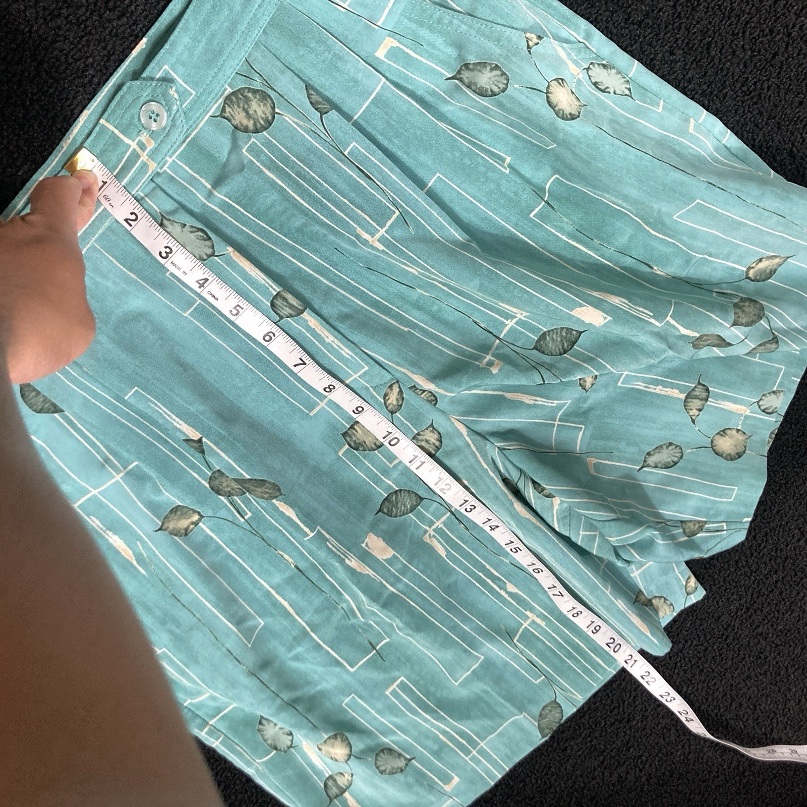 Shorts Tropical womens vtg Lily’s of Beverly Hills 14 Teal Green Leaf AOP lilys