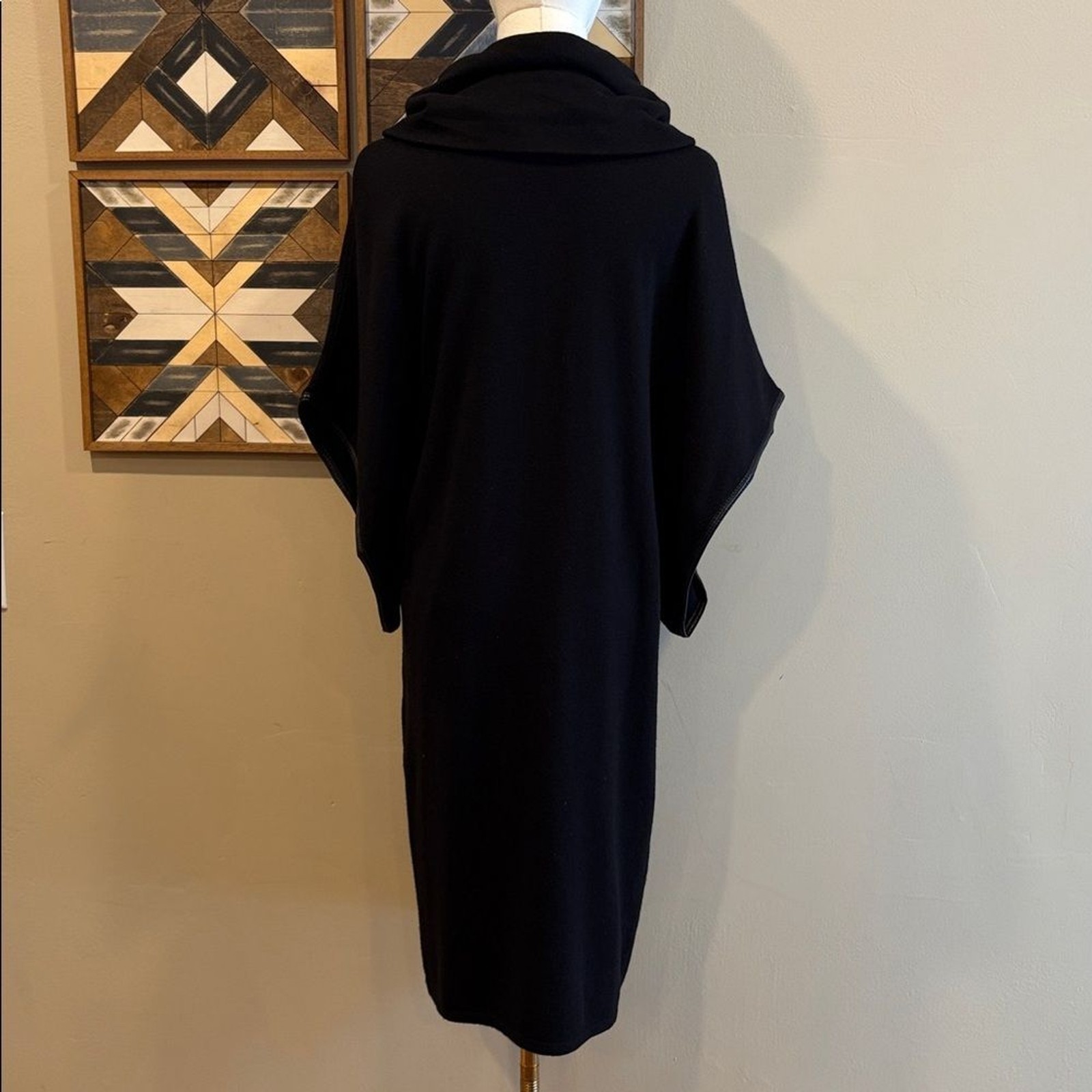 Vintage Ralph Lauren Black Cape Sleeve Cowl Neck Slouchy Sweater Dress sz Small