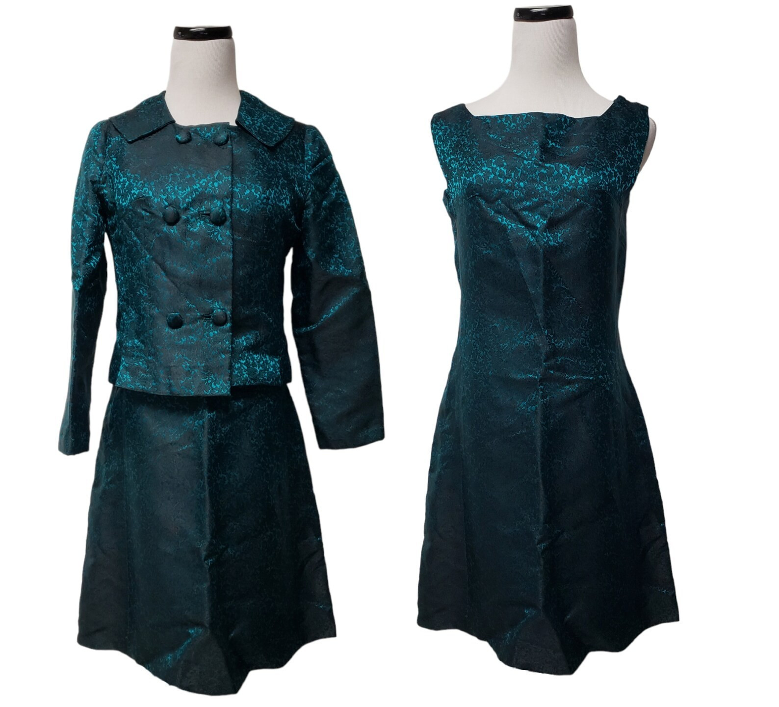 1950s Jackie O Style Floral Brocade Jacket and Dress Set Fits XS-S