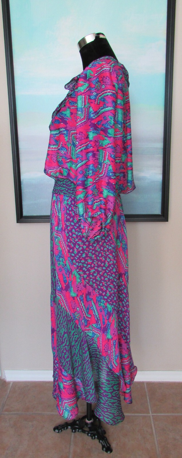 VTG Susan Freis Pink & Purple Leopard Ikat Dress Sz M