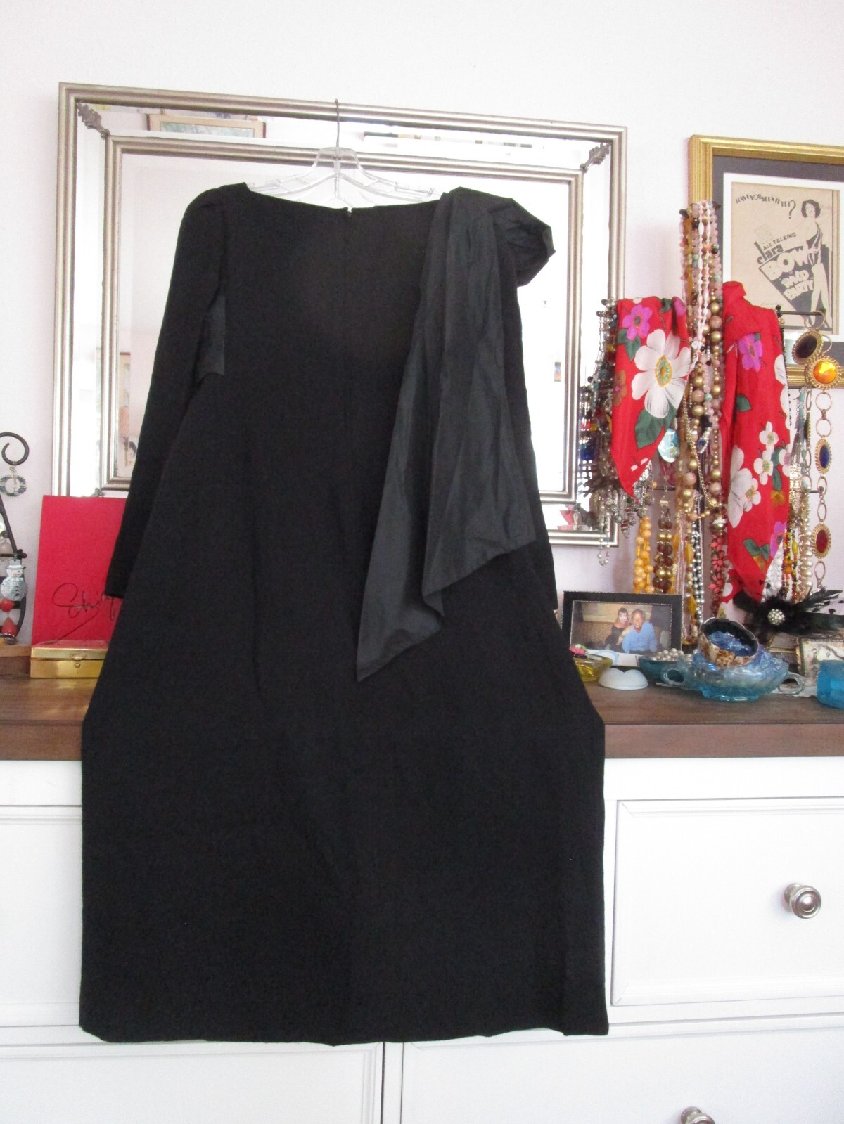 VINTAGE DRESS~designer JILL RICHARDS~TAGS~TAFFETA BOW SASH~LONG SLEEVE pocket M