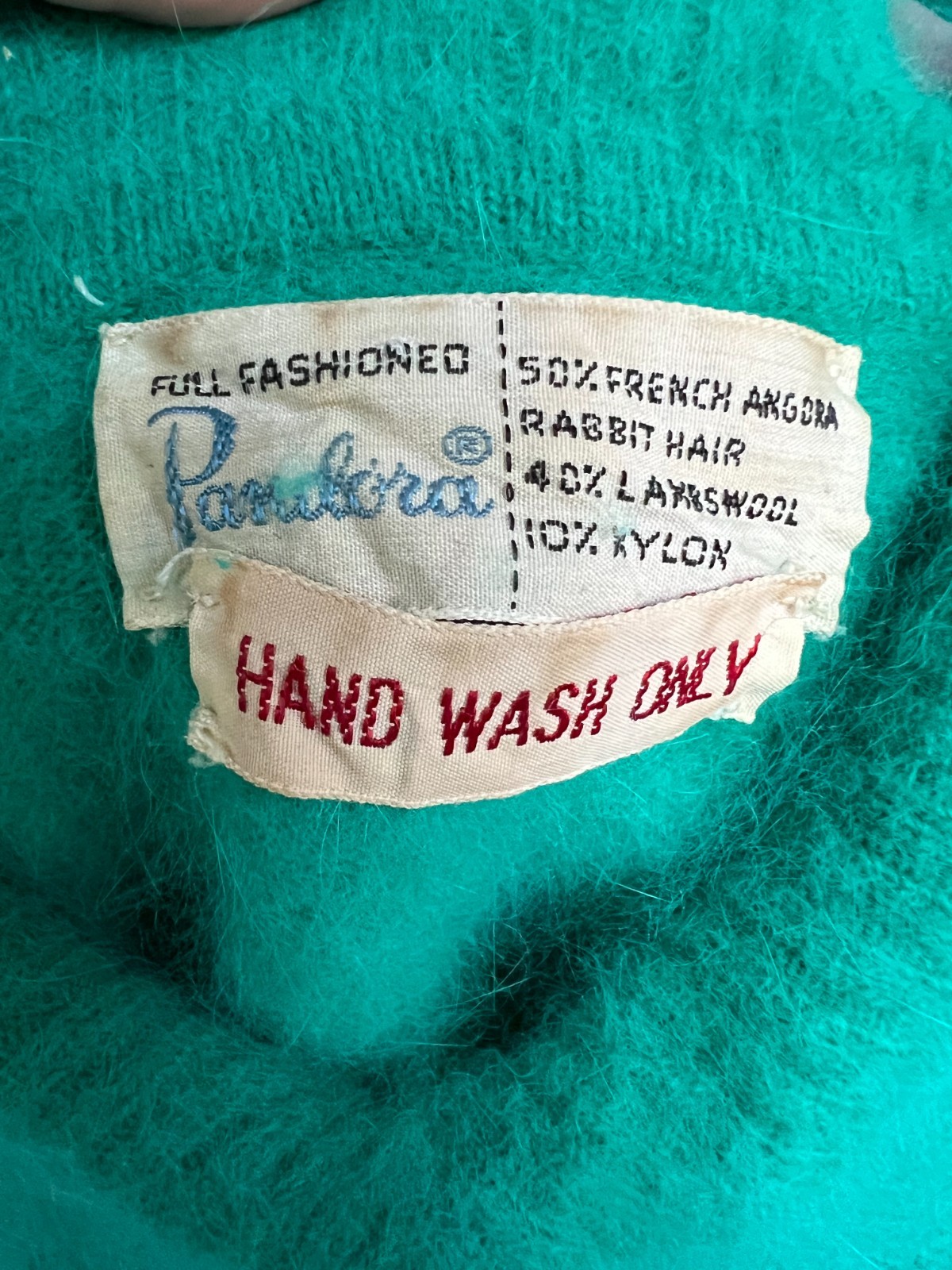 RARE 1950s 1960s Vintage Pandora Turquoise Green-Blue Fuzzy Angora Sweater – Md