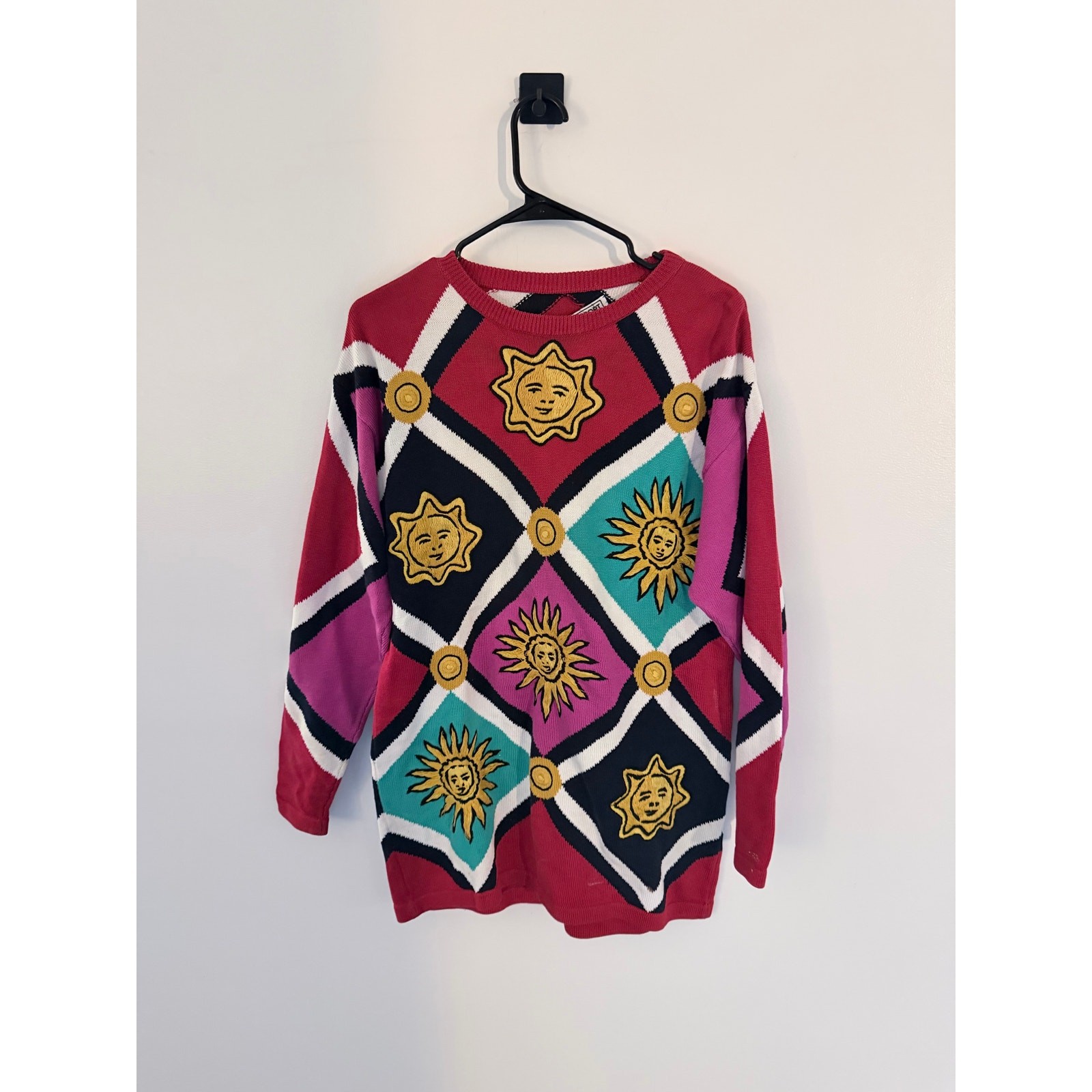 Vintage Carlisle Sport 90s Celestial Sun Embroidered KnitCrewneck Sweater-Size M