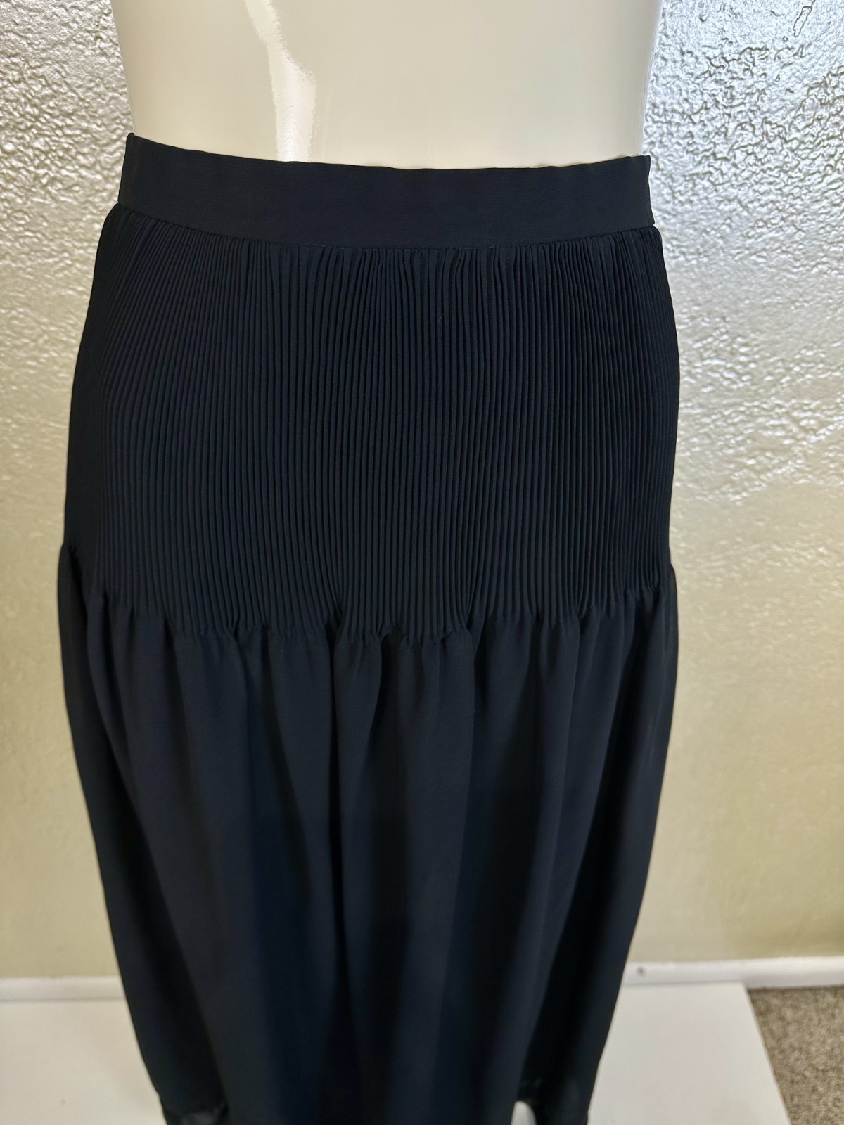Vintage 1960’s-1970’s Ladies ALEXANDER CLARE Black Chiffon Maxi Skirt w/Satin XS