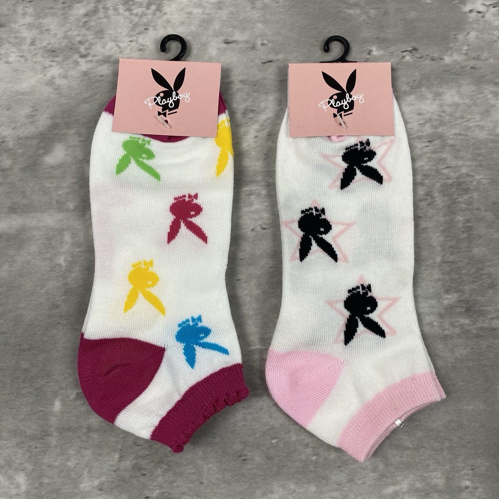 vintage PLAYBOY BUNNY SOCKS 2 PAIRS Y2K 2004 ankle STARS MULTI COLOR womens A