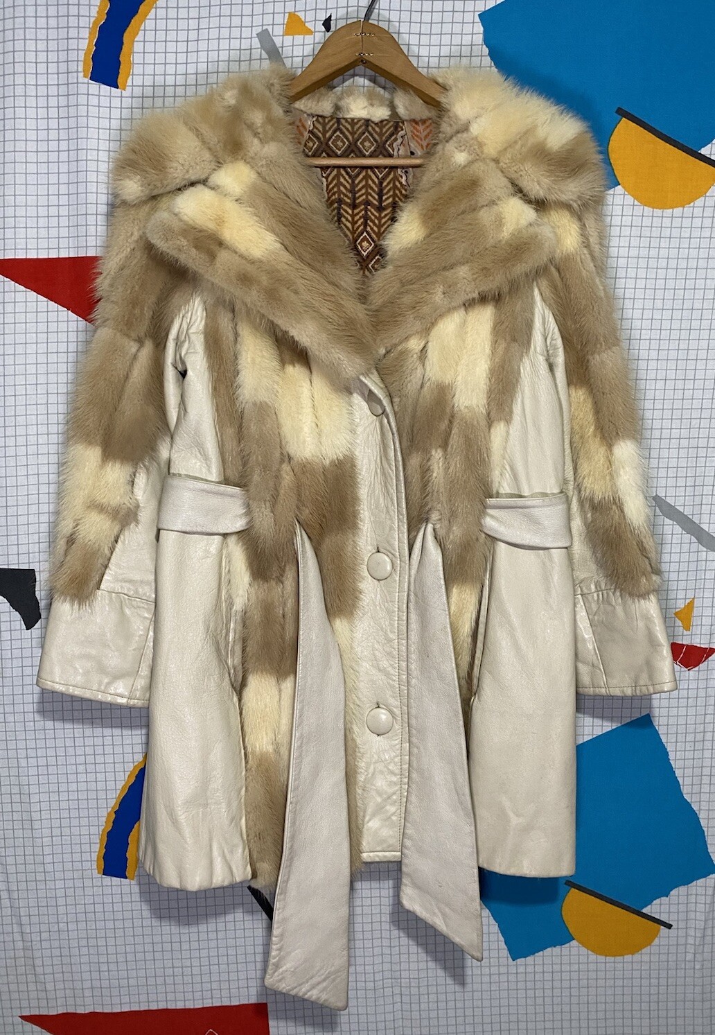 Vintage 70s Fur Patchwork Leather Jacket Coat Fox Mink Mosaic Hippie Mobwife 60s