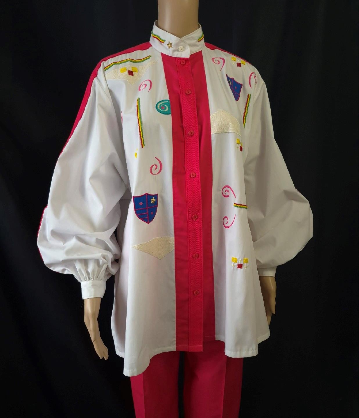 Marc D’Alcy Paris vintage 80s EMBROIDERED BEADED OVERSIZE SHIRT & Matching PANTS