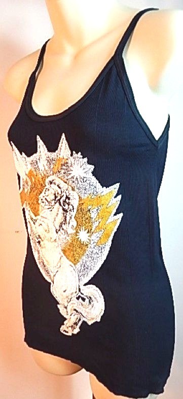 Nos Vintage Black Tank Top T Shirt Lightning Bolt Gold Fantasy Mythical Horse XL