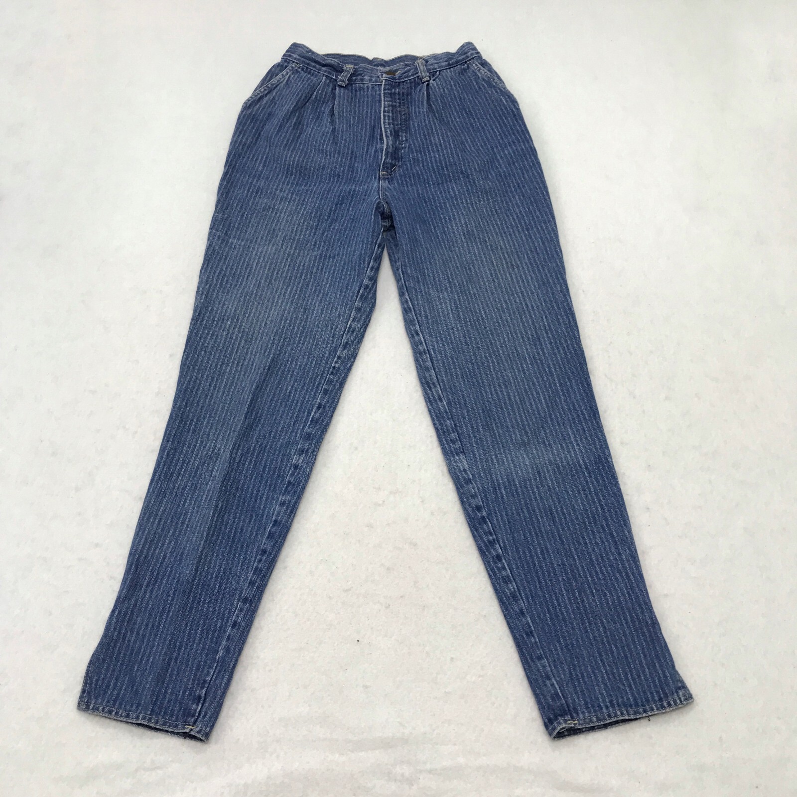 Vintage Jeans Womens 12 Long Chic High Waisted Striped Tapered 80s Mom Pleated