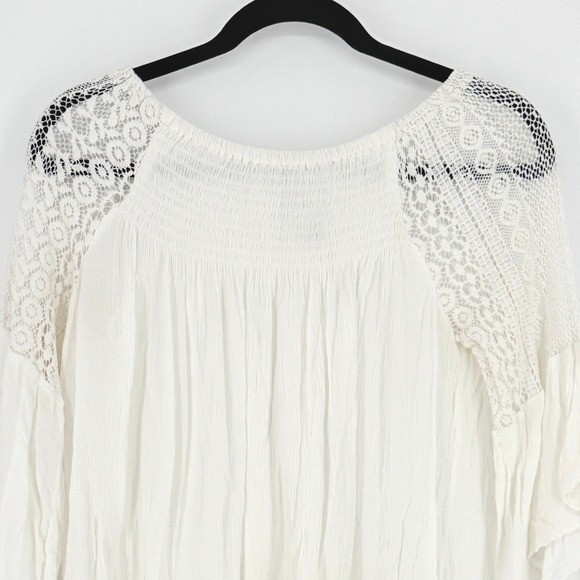 Vintage Y2K Fairy Boho Peasant Festival Top Crochet Lace White Small Womens Ren