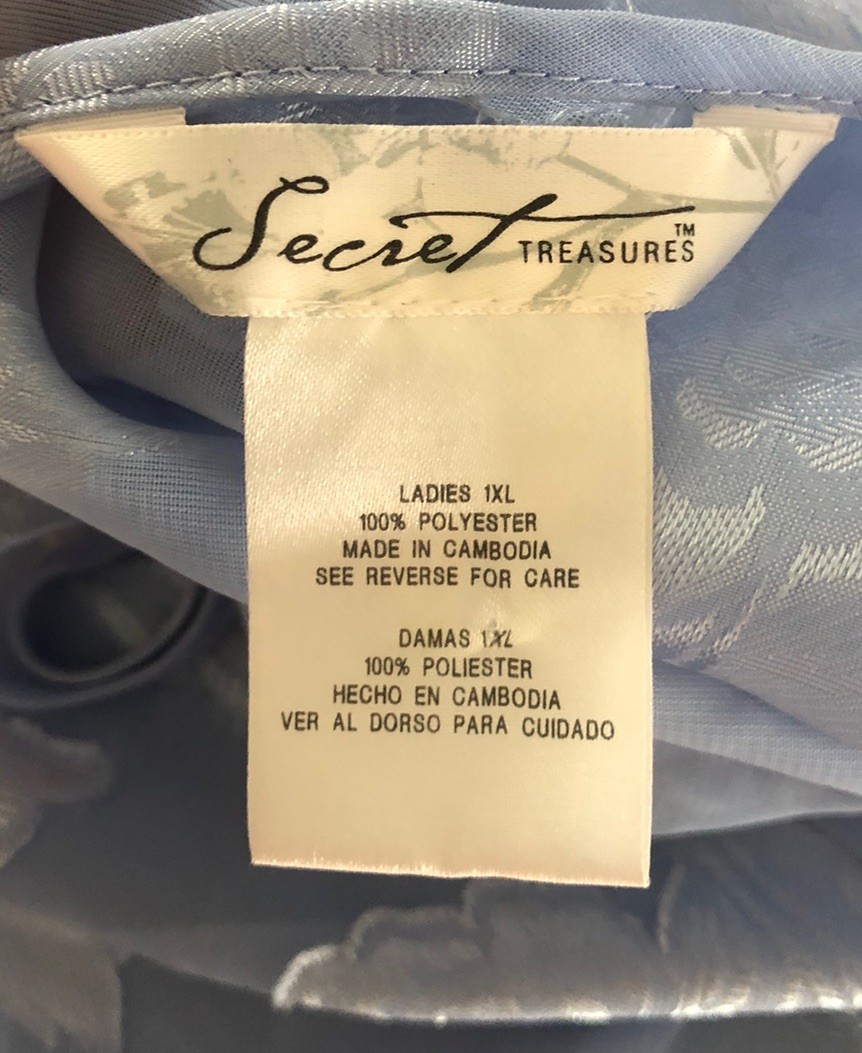Vtg Secret Treasures Babydoll Gown Nightgown Sheer Blue Floral Ruffles Women XL