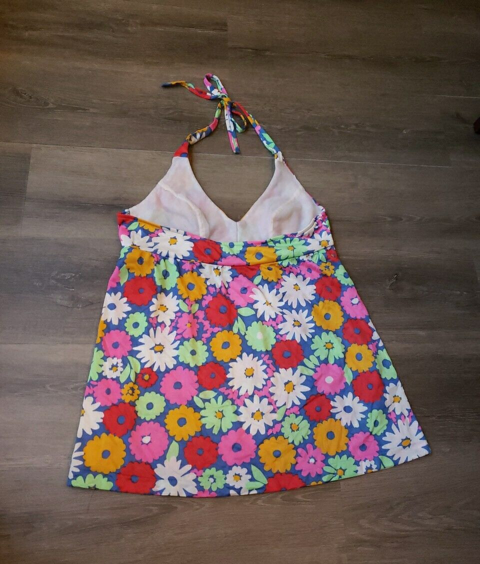 VTG 60s/70s Sears Jr. Bazaar Halter Flower Power Tankini Swim Top Sz XS? FLAWS