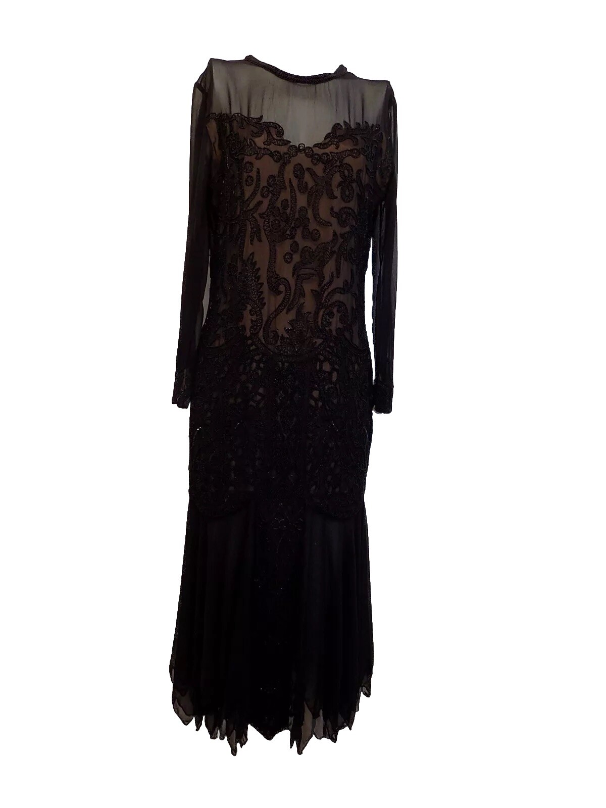 Vintage Judith Ann Creations black silk beaded evening gown dress size Medium
