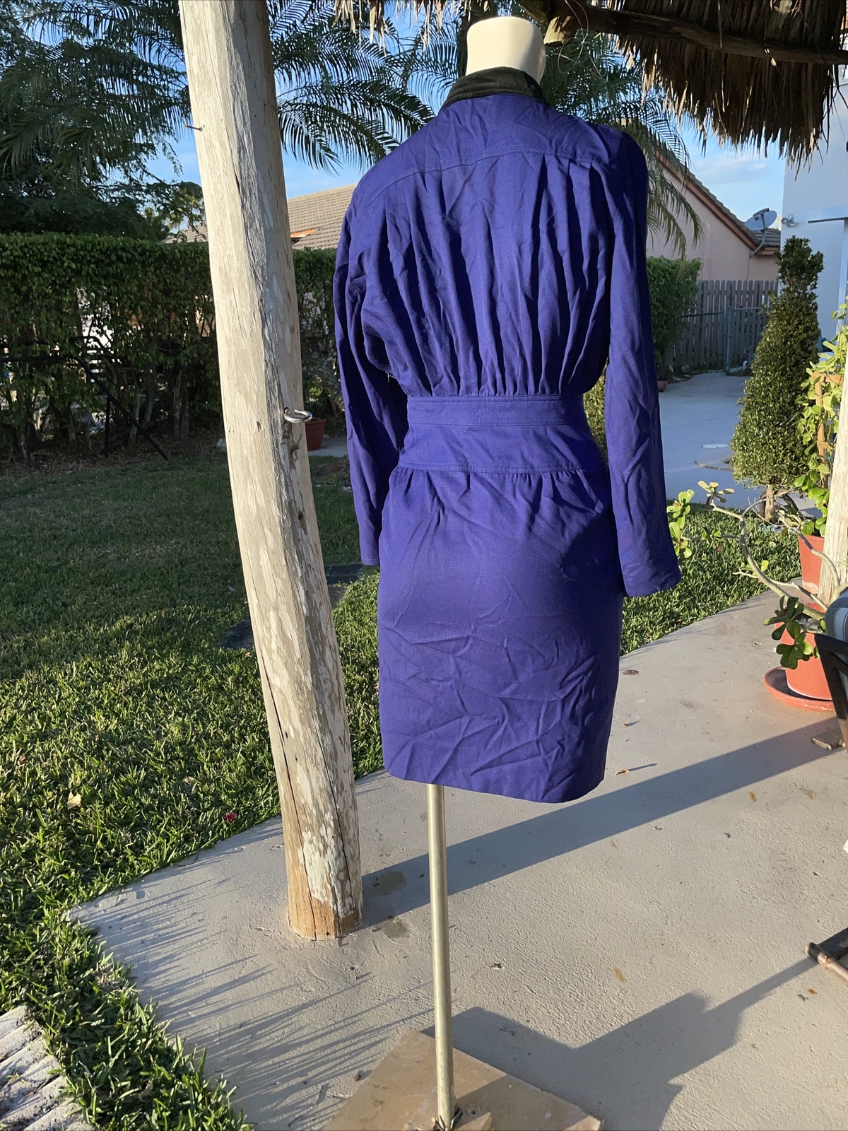 VINTAGE MISS V VALENTINO BLUE BLACK VELVET COLLAR BUTTON FRONT DRESS Sz 38