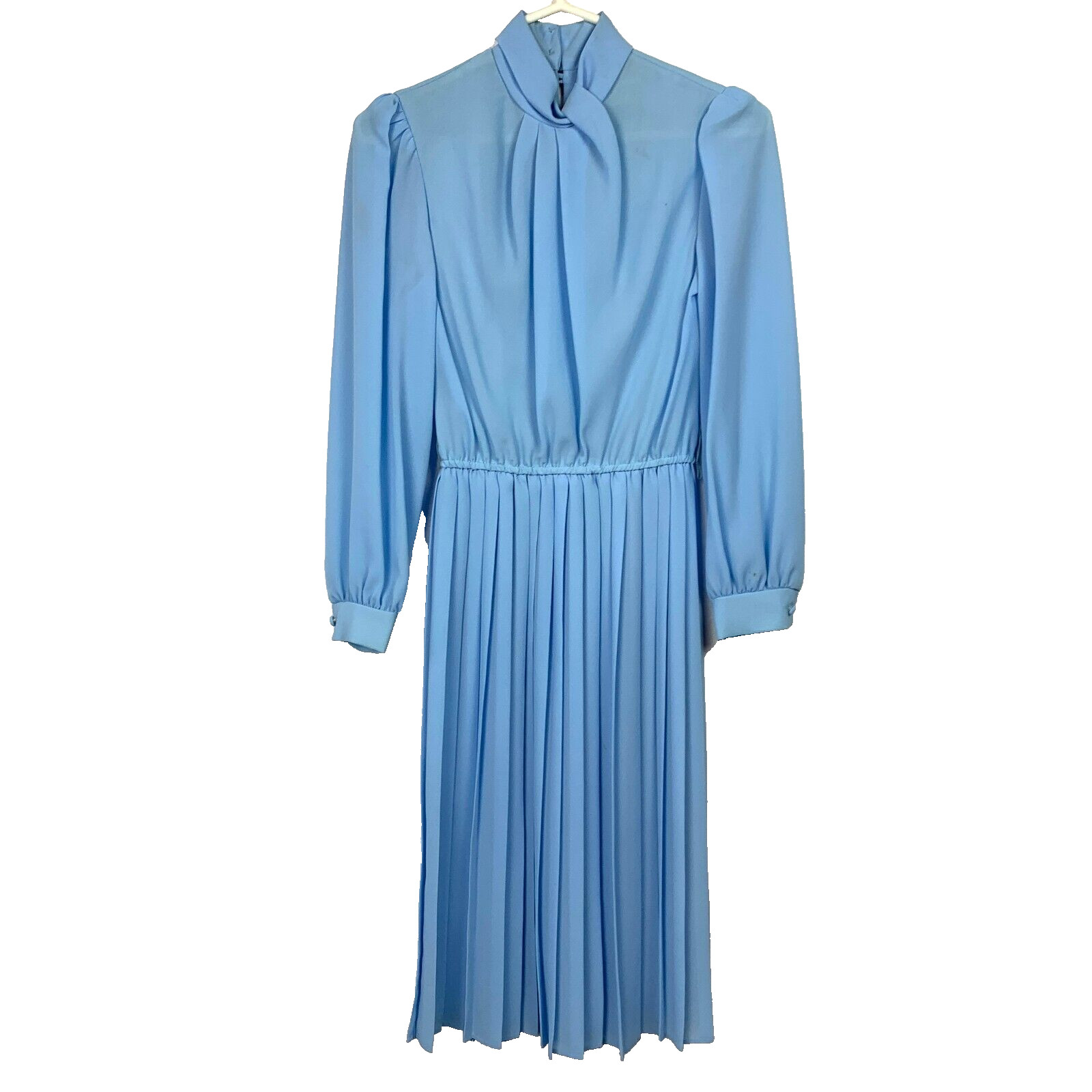 Vintage 80s Mavinette Blue Pleated Twirl Secretary Dress Twee Size 6