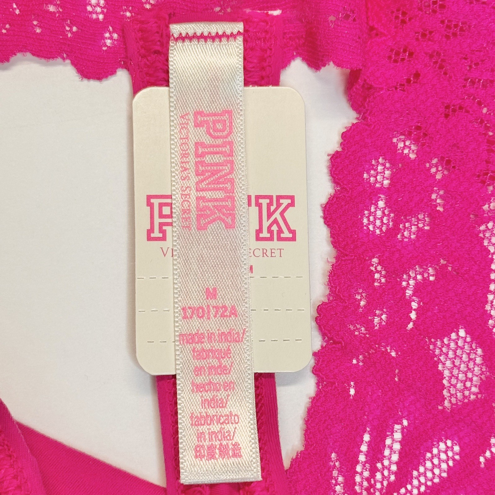 2016 Vintage PINK by Victoria’s Secret Solid Pink Lace Thong Panties Size Medium