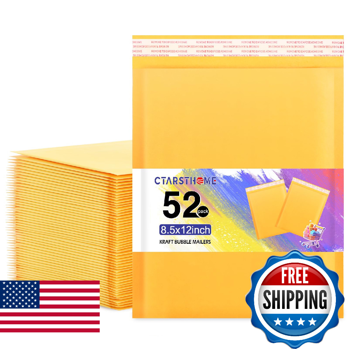 Ctarsthome 52Pack Yellow 8.5x12in Kraft Bubble Mailers Small Business Mailing Pa