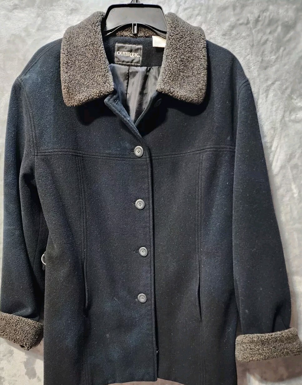 Vintage Oakbrook Wool Blend Womens Chore Barn Coat Jacket 14 Black Outdoor