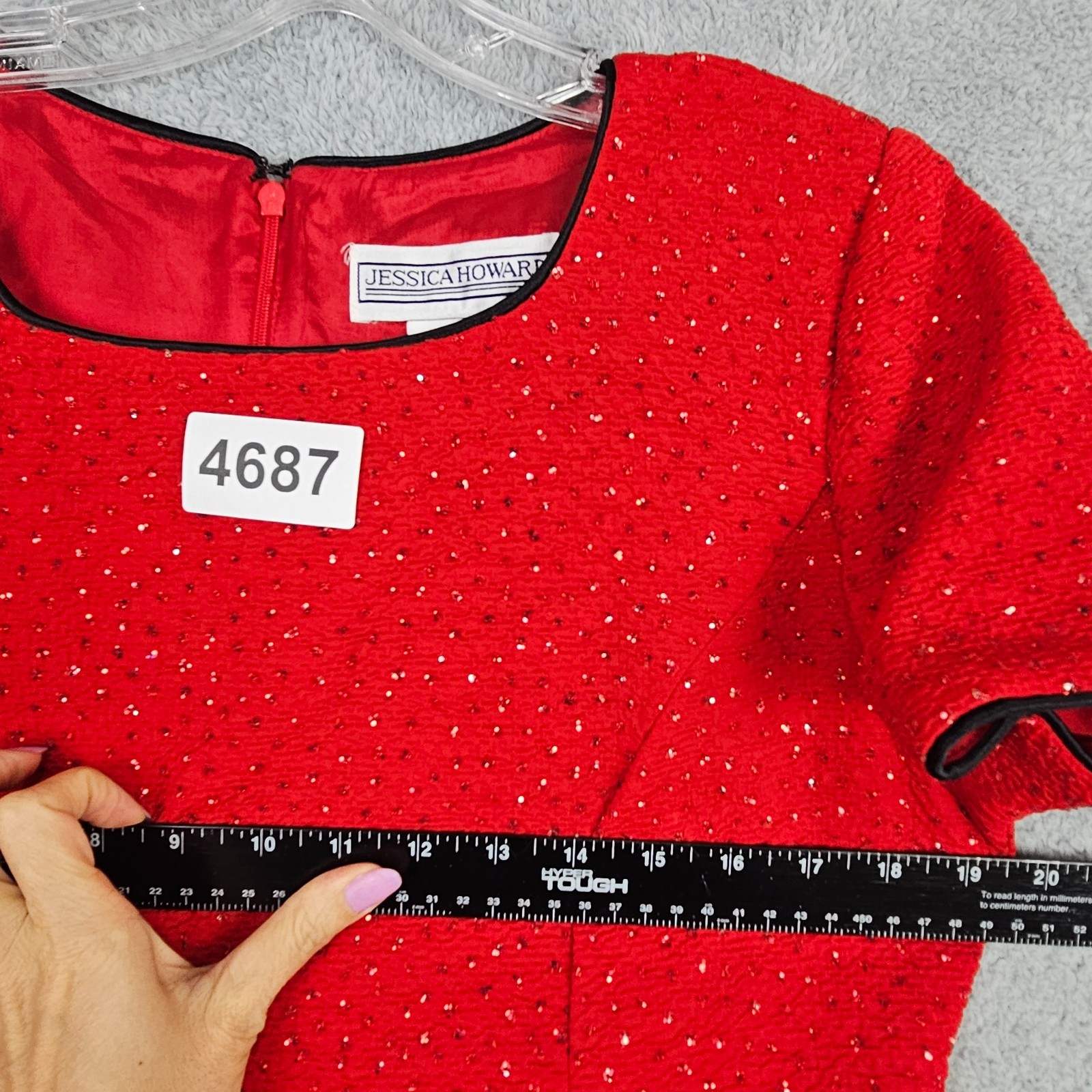VTG 90s Jessica Howard Womens Dress 12 Red Asian Cheongsam Qi Pao Glitter Sequin