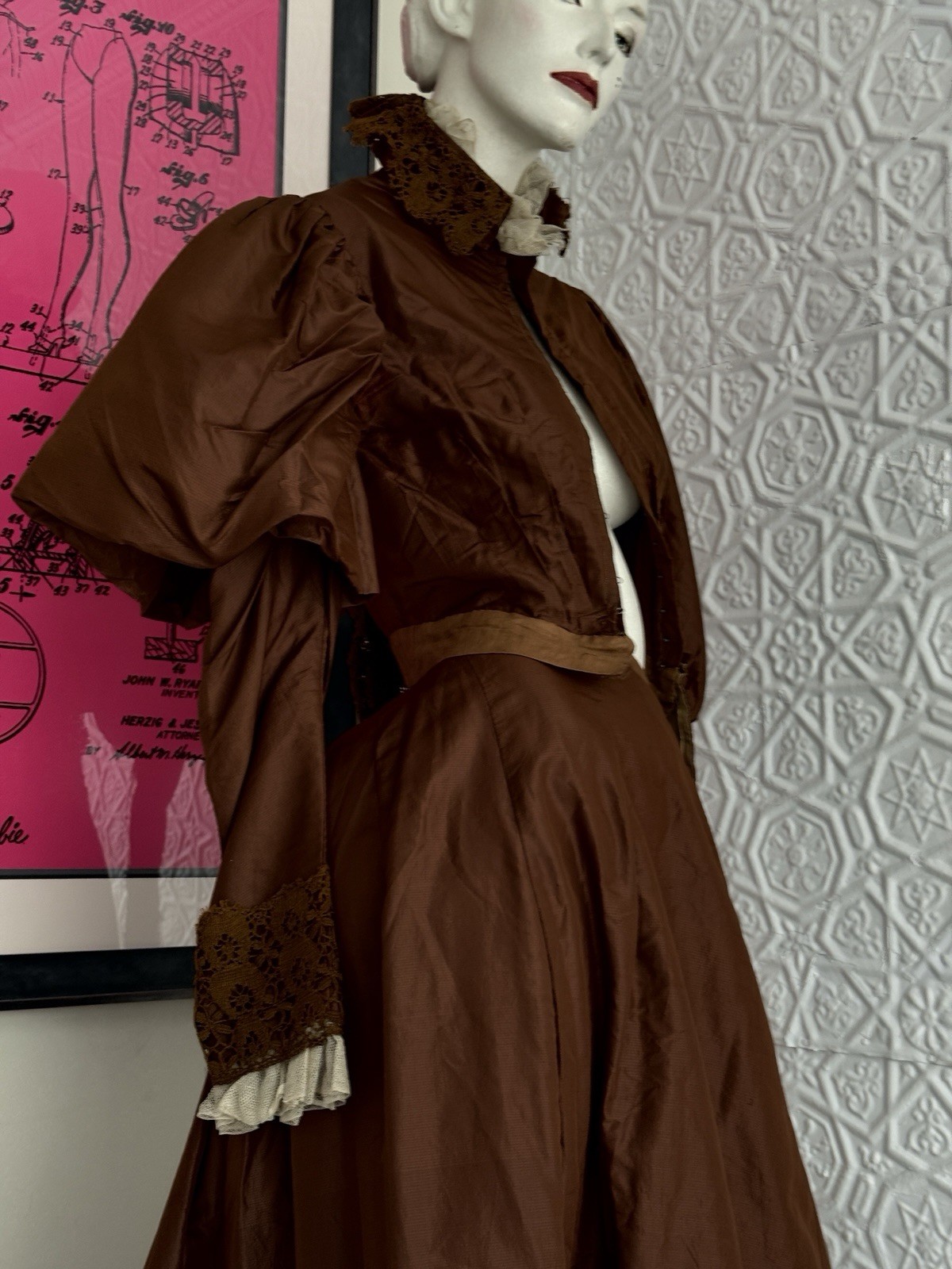 antique 2 piece victorian brown bridal ensemble bodice skirt 1800s small/xs
