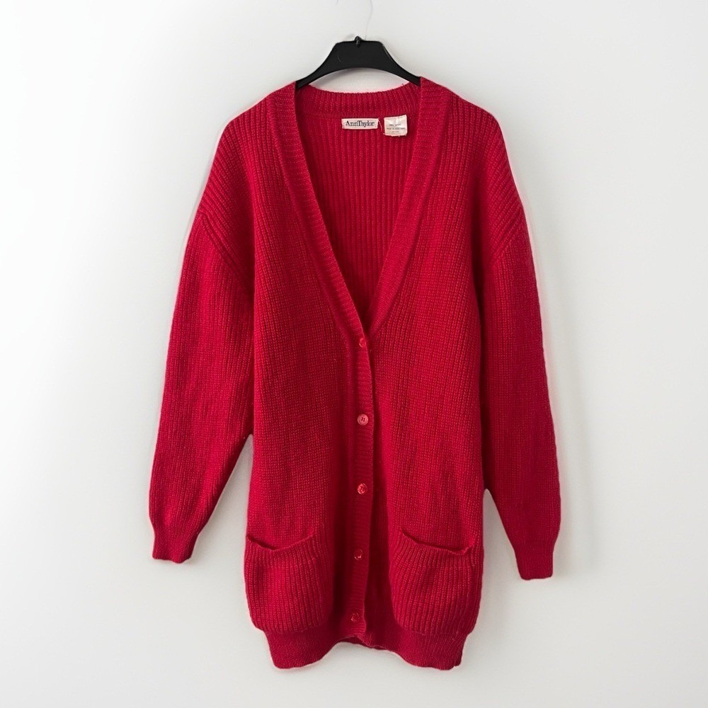 VTG Ann Taylor Oversized Red Wool Cardigan Sweater 80s 90s BOHO Valentine’s Day