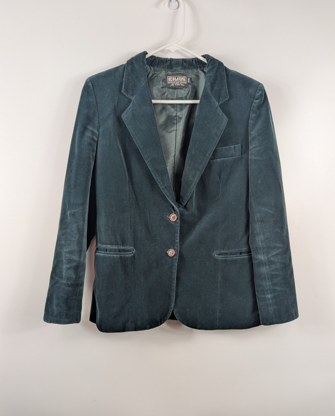 Vintage Chaus Velvet Blazer Womens 11/12 Green 1980s Career Jacket Chic Classy