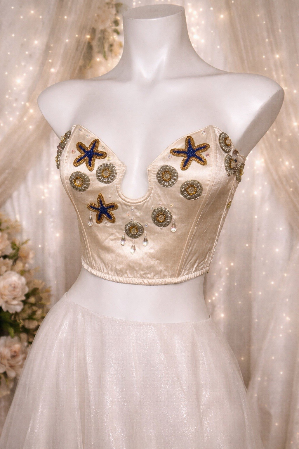 Vintage Victoria’s Secret 100% Silk Top Beaded Mermaid Bustier NWT Gold Label
