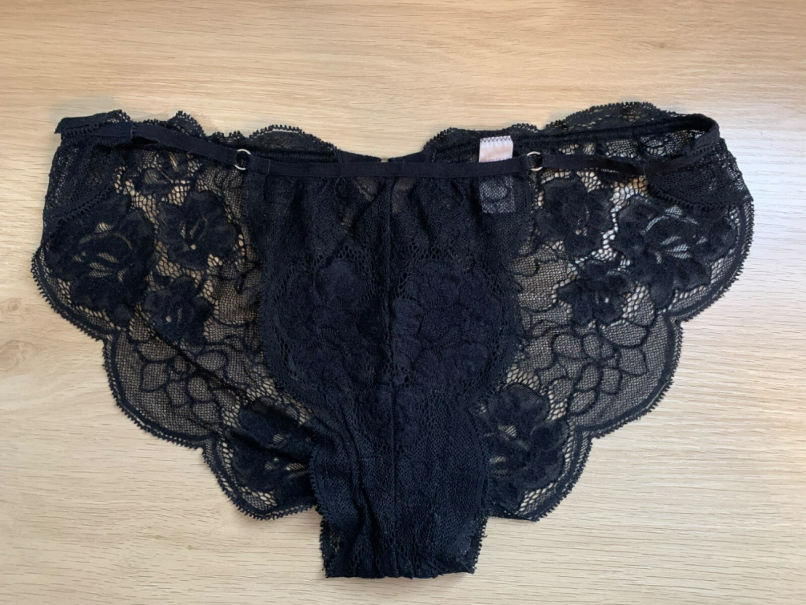 VTG Victorias Secret Very Sexy Black Lace String Bikini Panties M Hi Cut Y2K