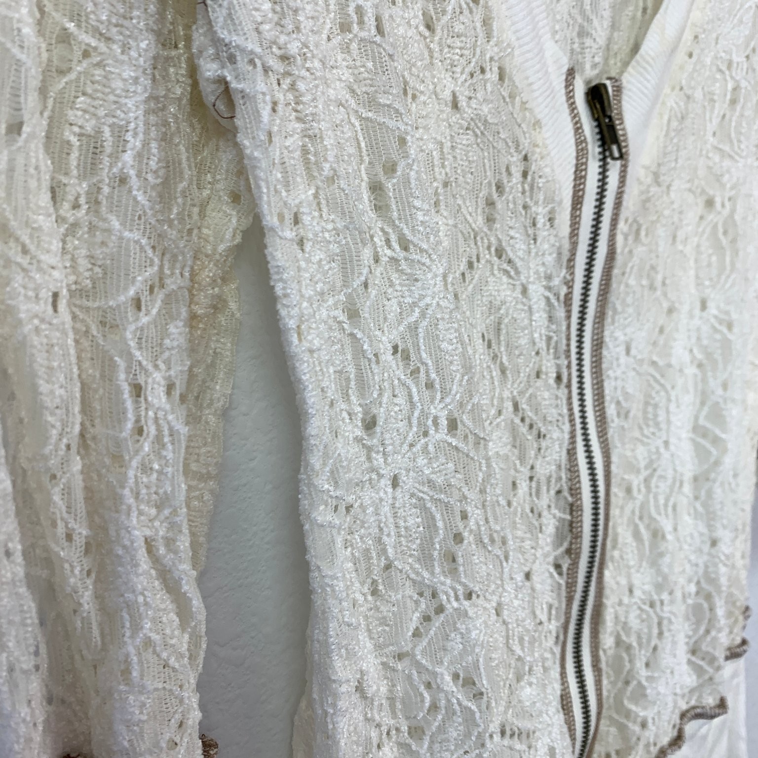 BKE Lace Full Zip Cardigan Womens M 3/4 Sleeve Cream Vintage Boho Cottagecore