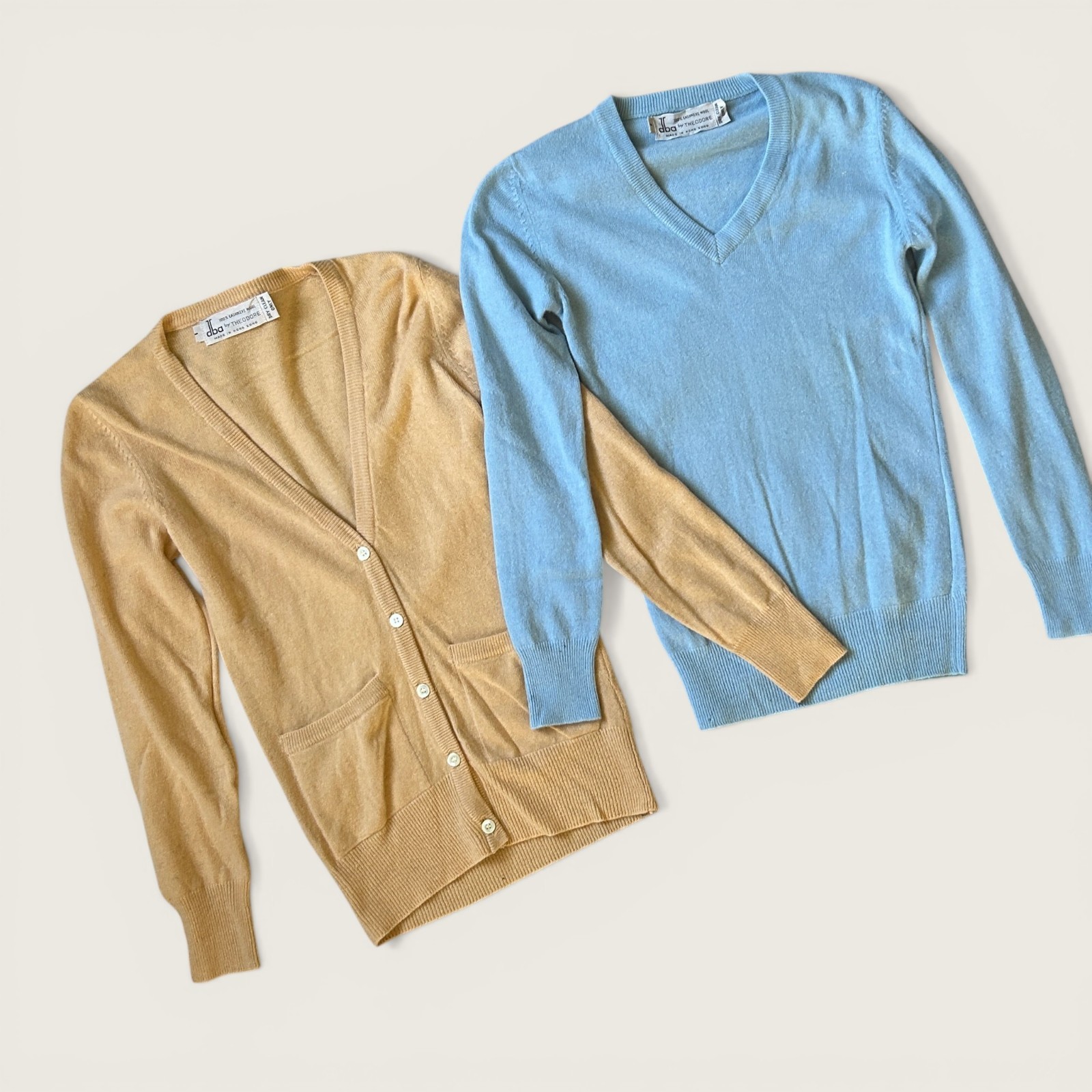 Vintage Cashmere Twin Set Cardigan + Sweater DBA by Theodore Blue Peach