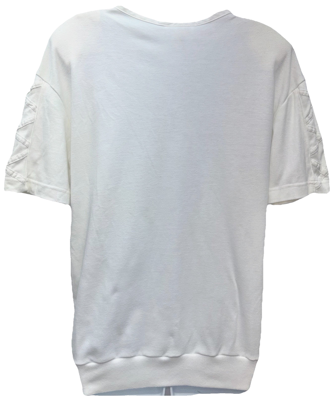 Vintage Rafael Women Size S Short Sleeve Button Up V-Neck Top White Side Pockets