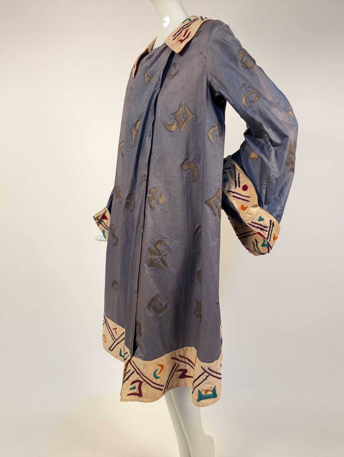 1920’S GOLD STENCILED FORTUNE TELLER HALLOWEEN COSTUME W FEATHER TRIMMED TURBAN