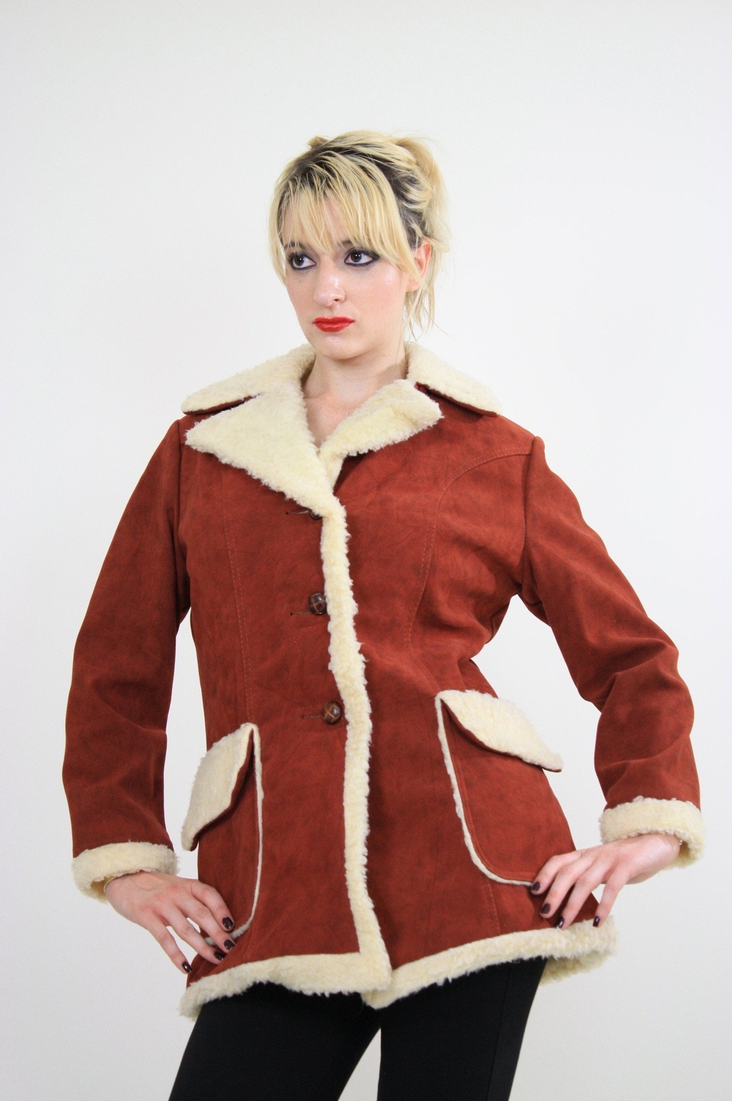 Vintage VTG 70s faux suede leather faux fur Penny Lane Coat