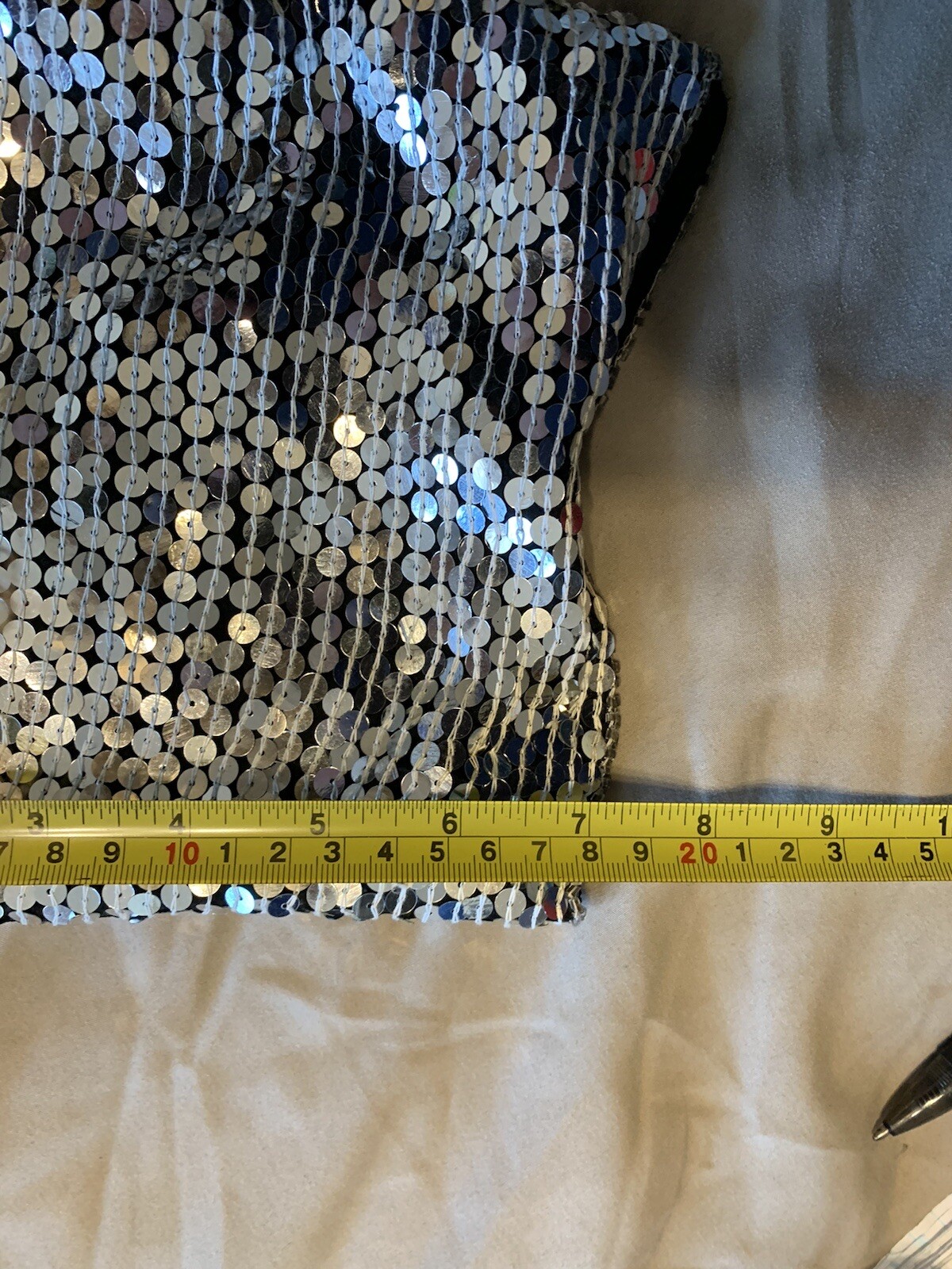 Vintage 80s Jean for Joseph le Bon Silver Sequin Top 100% Silk Party Evening S