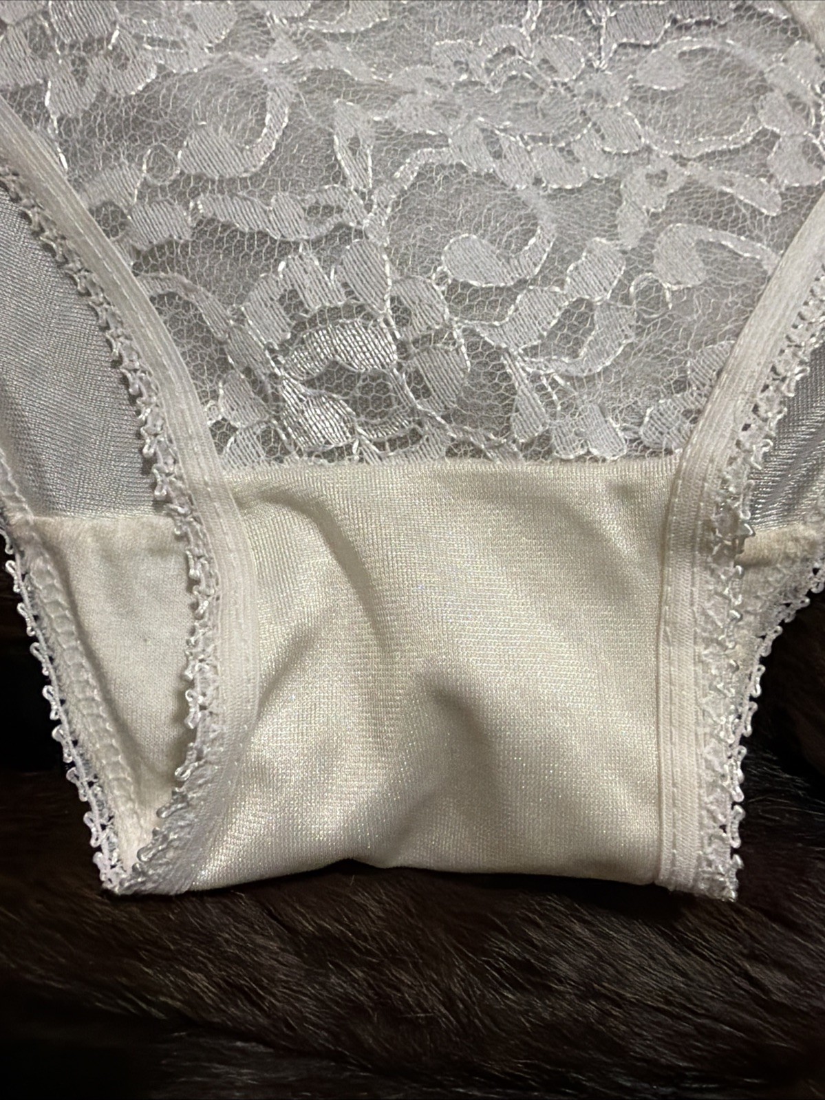 Vintage DONNA LOREN Sheer Mesh Lace Front Hi-Cut XL White Panties Nice
