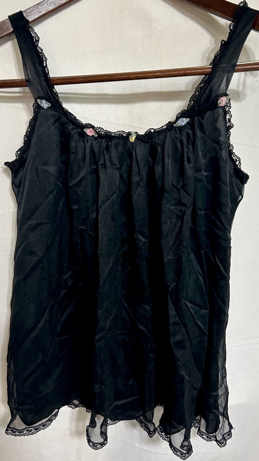 Vtg Blue Swan Negligee Nightgown Nightie Sz M 34-36 Black 1950’s Lace / Floral