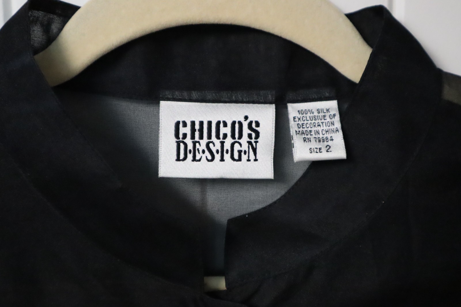 Vintage 1980s Chicos Design 100% silk embellished black sheer buttons up dress 2
