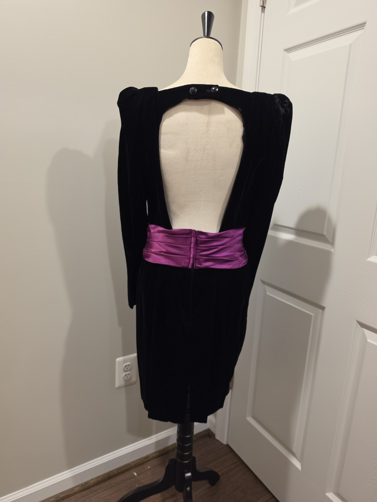 VTG Jessica McClintock Gunne Sax Black Velvet 80’s Prom Check Measurements