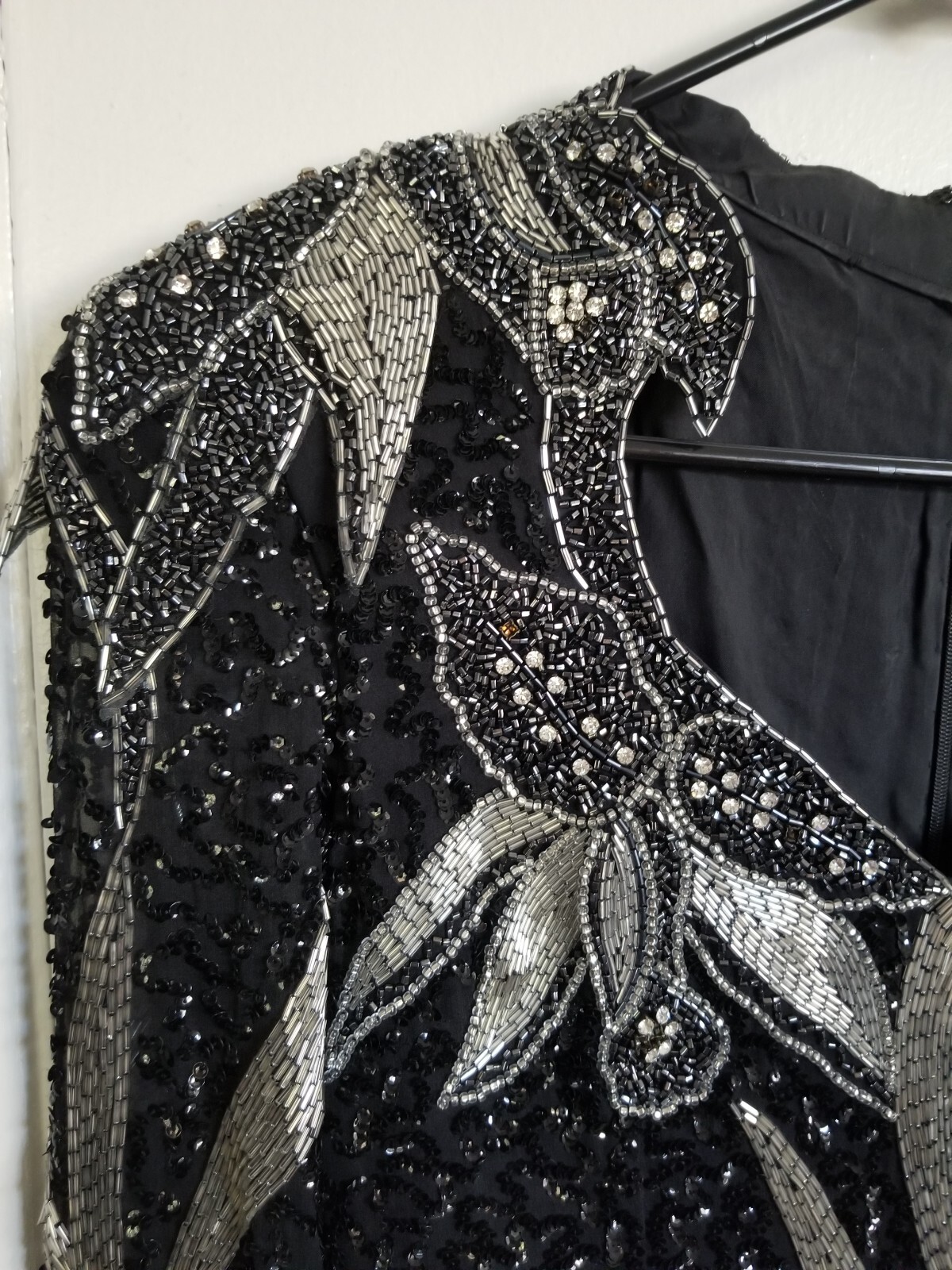 1970s long gown with beads, sequins and rhinestones