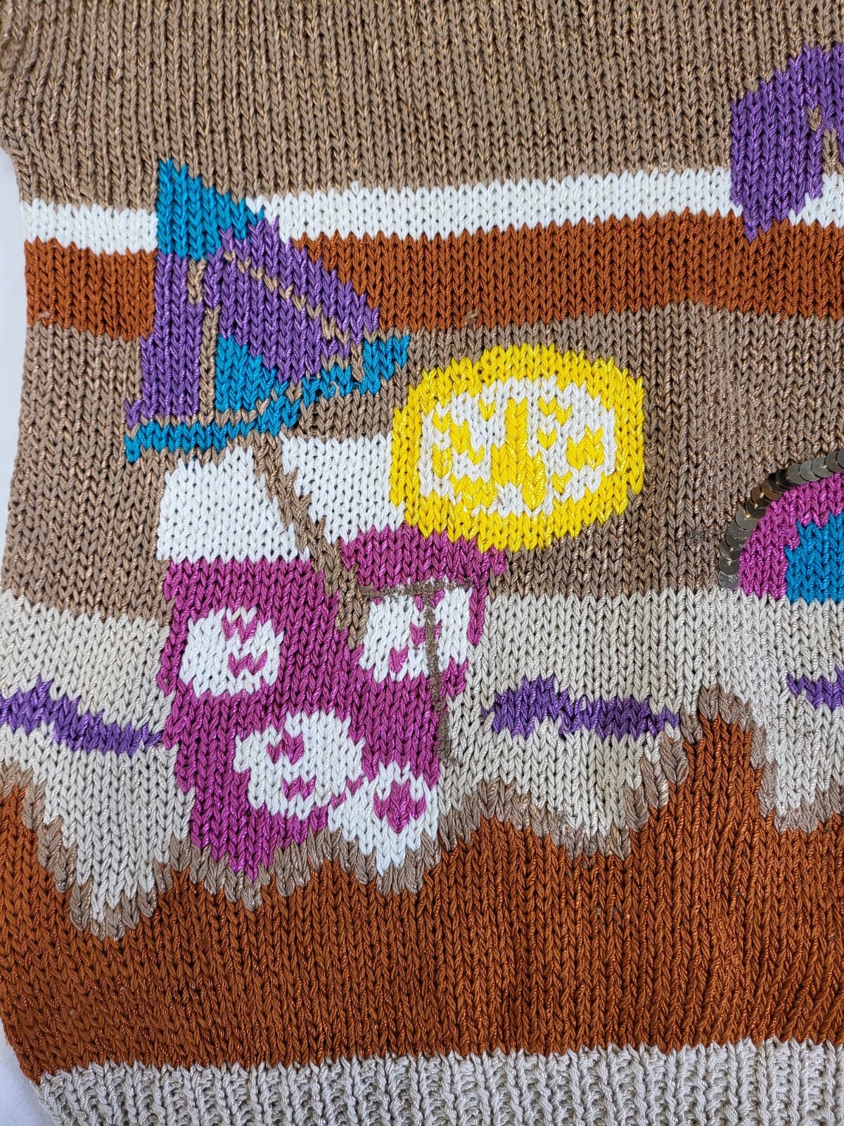 VTG NANNELL Beach Theme Hand Knit Sweater Sunglasses Palm Tree Sunbather Medium