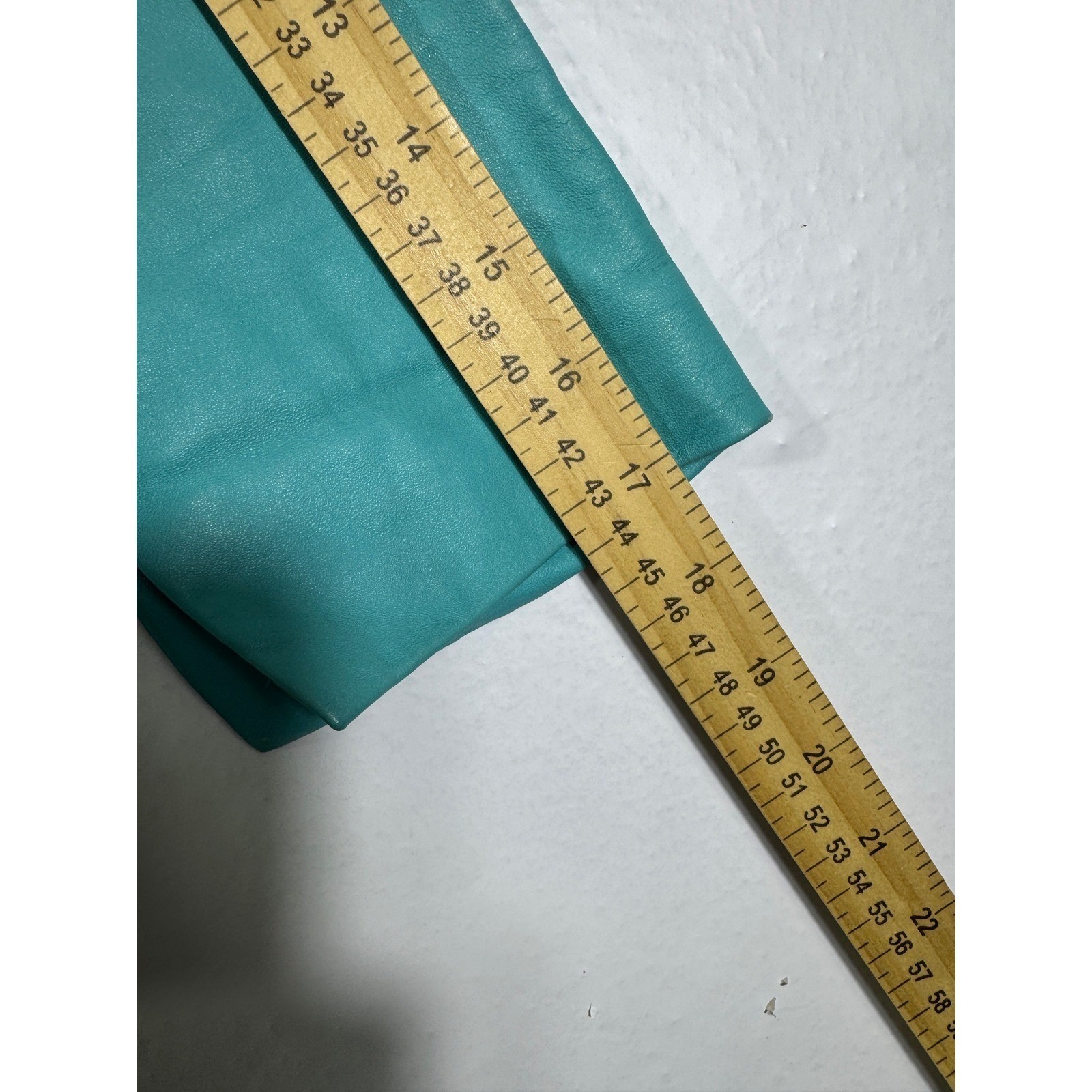 Badgley Mischka Vintage Teal Leather Jacket Silk Lined Cropped Tie Waist Sz M/8