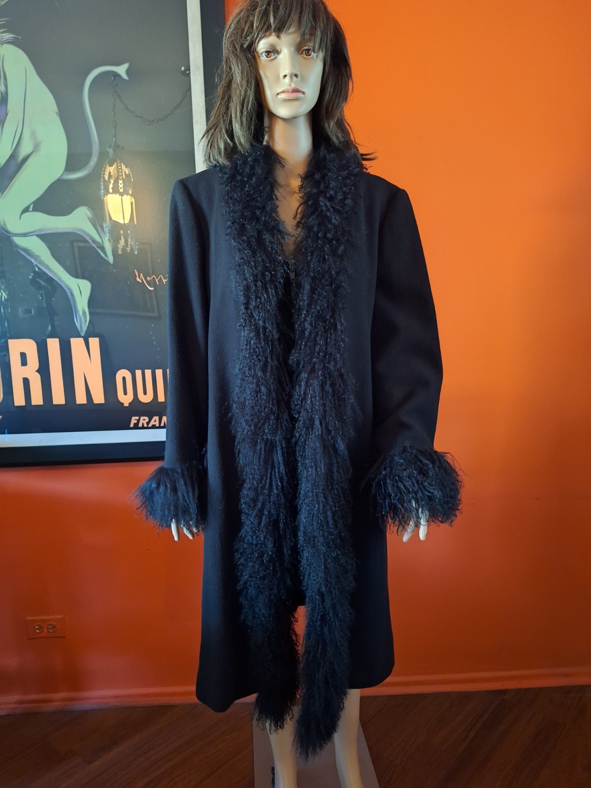 VTG 90s Y2K Marvin Richards Genuine Mongolian Curly Lamb Wool Penny Lane Coat 12