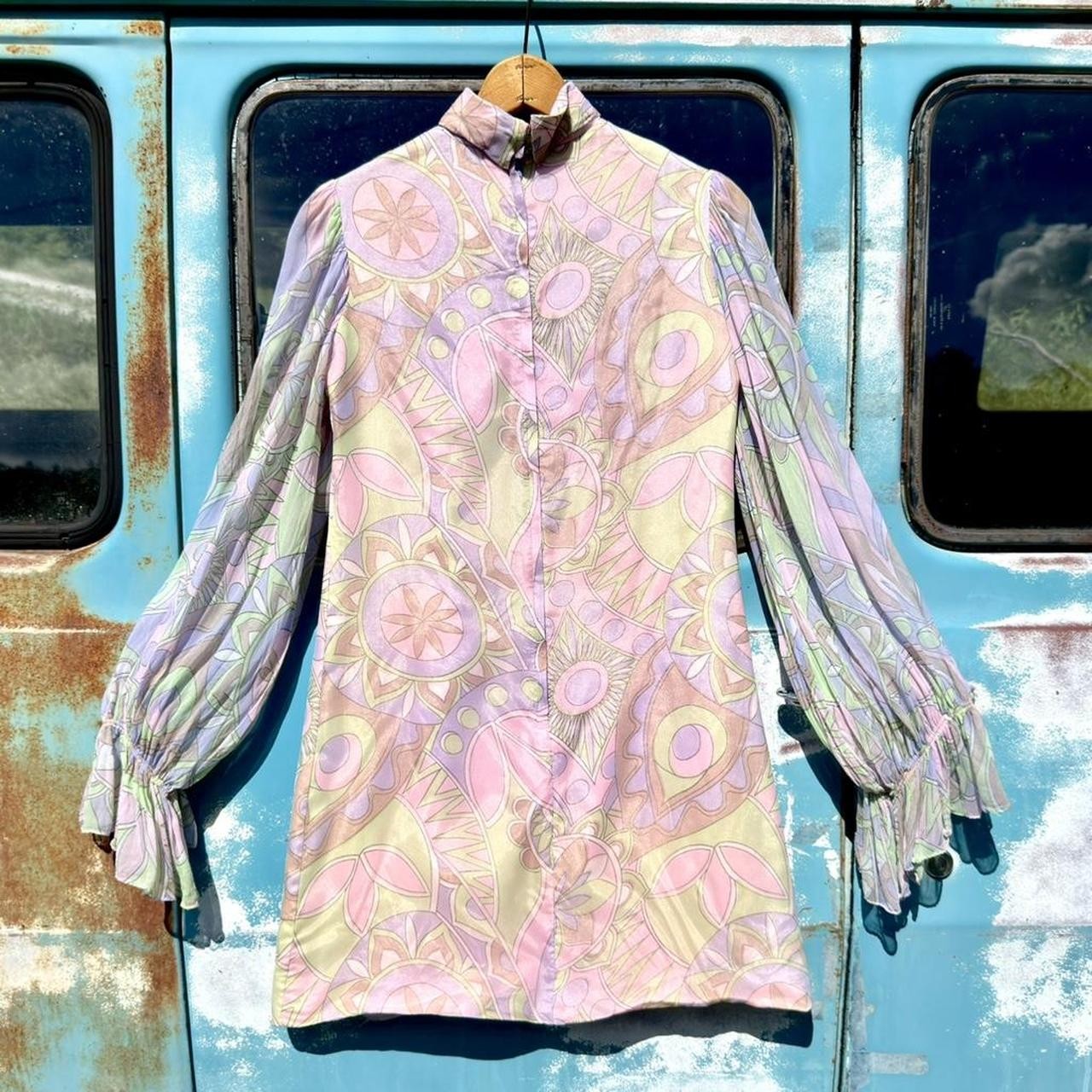 1960s mod gogo dancer paisley mini dress w/ psychedelic chiffon overlay