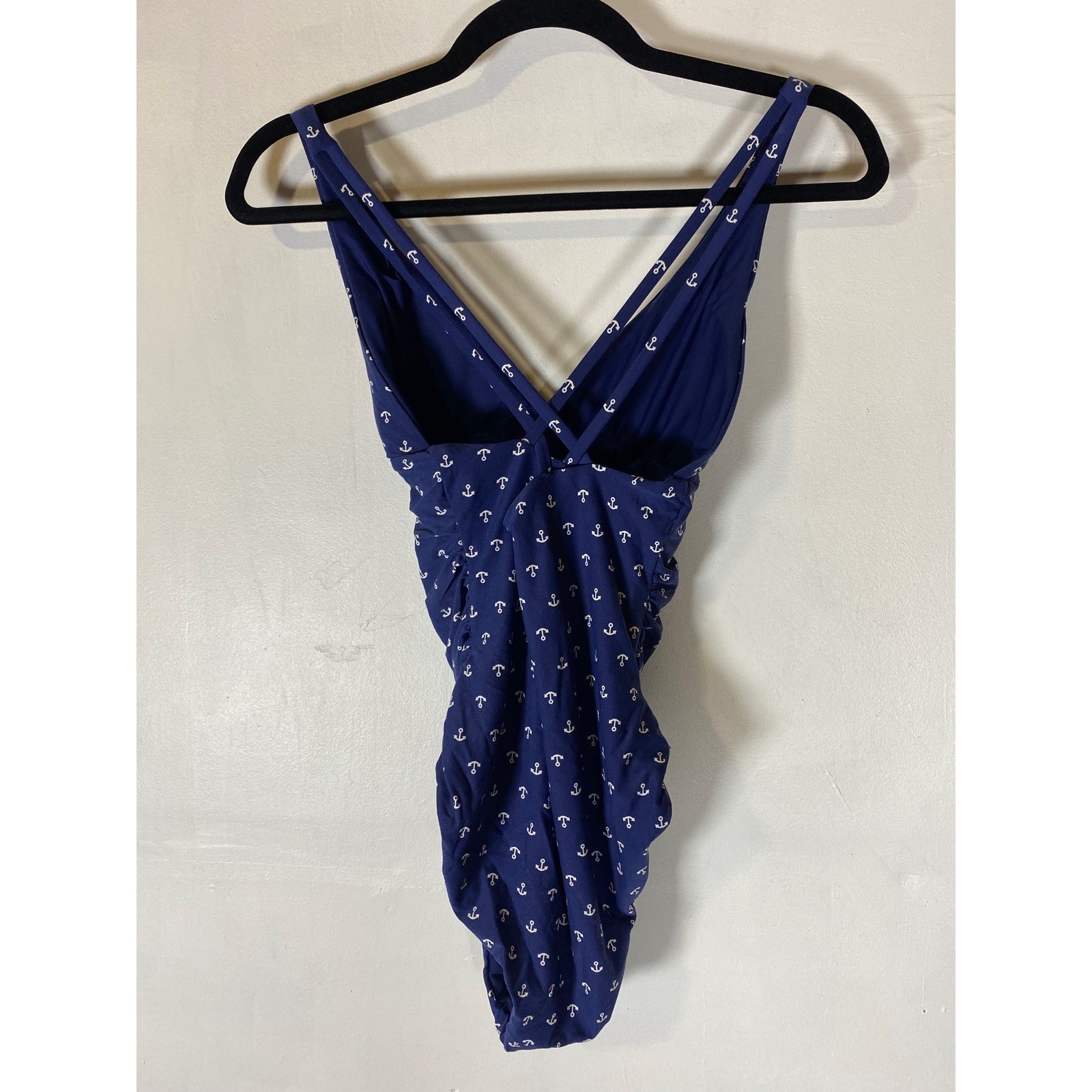 Nautical Anchor One Piece Swimsuit Ruched Blue Pin Up Retro Beach Small