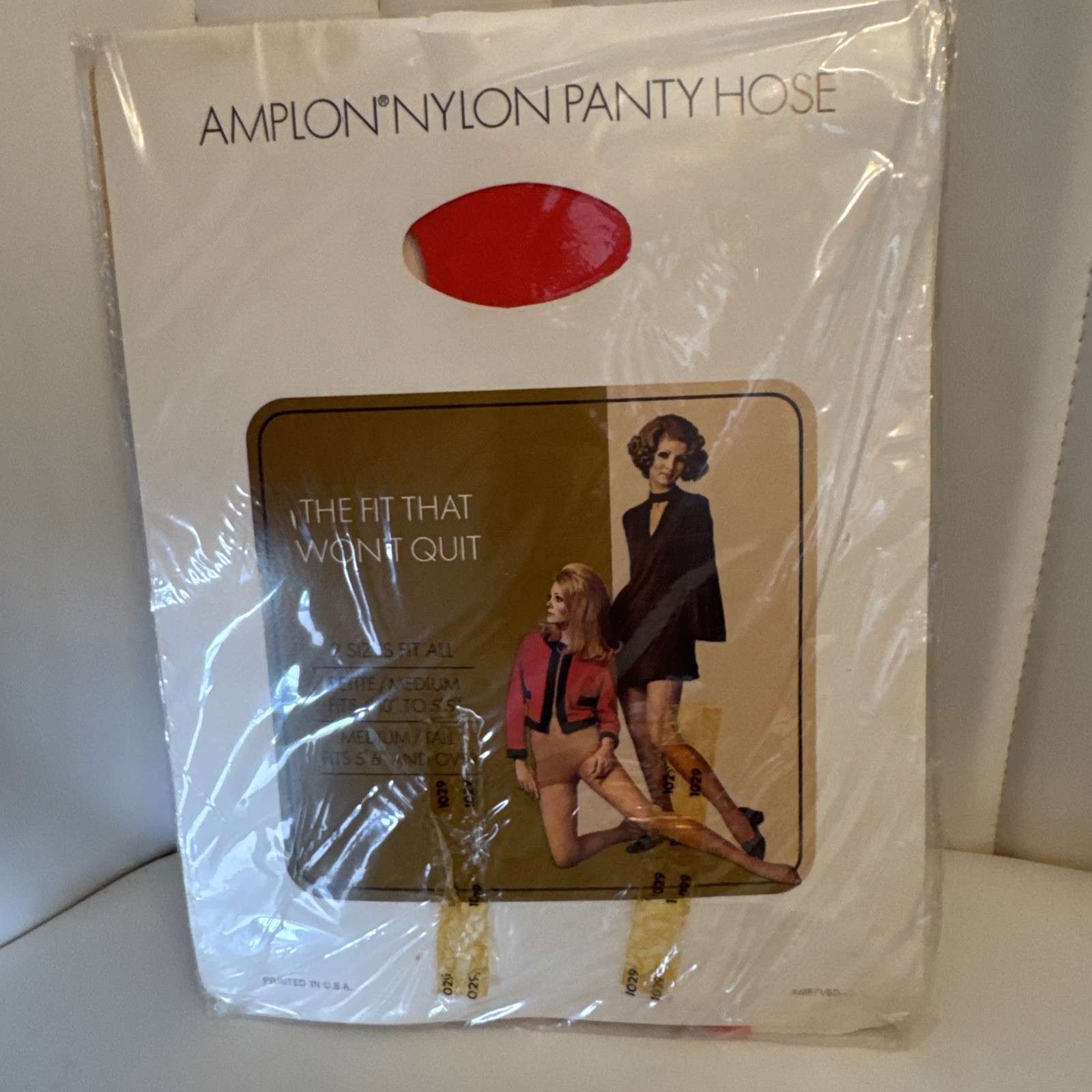 Vintage RED HOT Lido Amplon Nylon super Stretch Panty Hose 5’6” & Over 1960’s ED