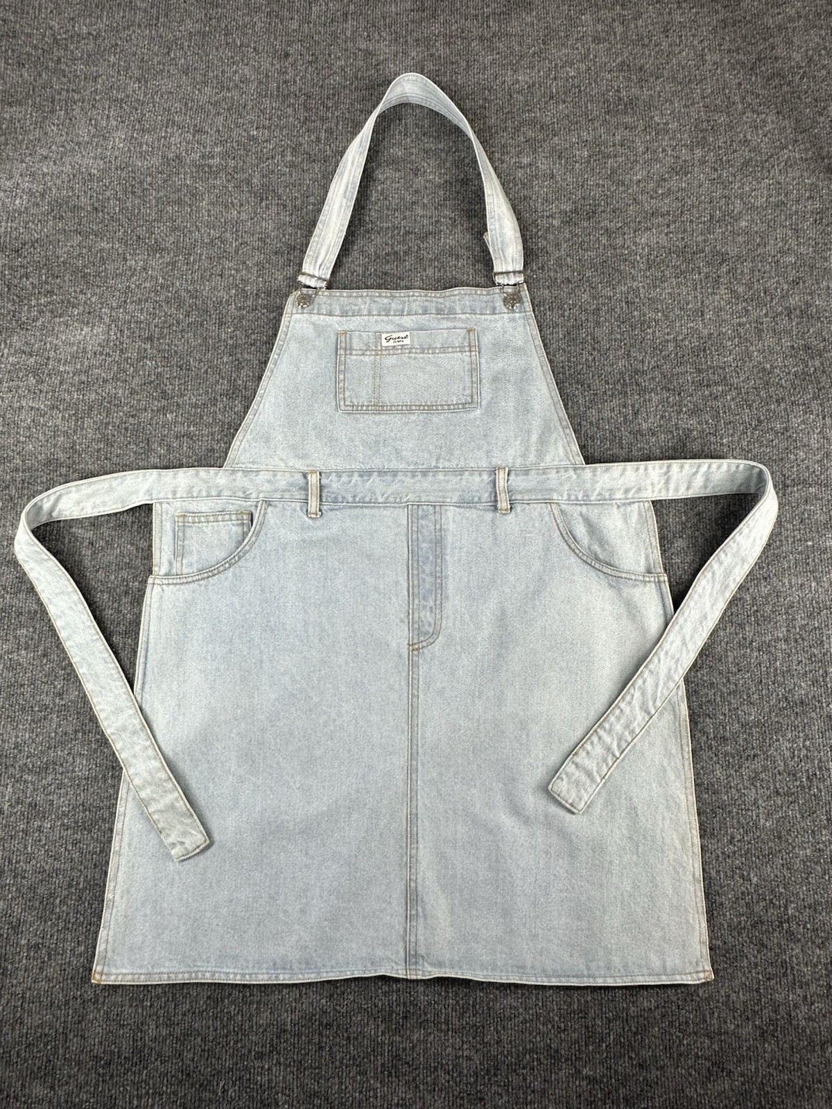 Vintage Guess Denim Overall Light Wash 90s Mini Pinafore Womens Apron Rare