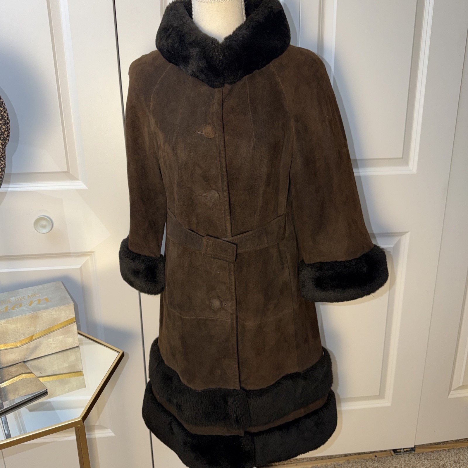 Vintage Union Maid 60S Suede Shearling Penny Lane Brown Coquette Button Coat