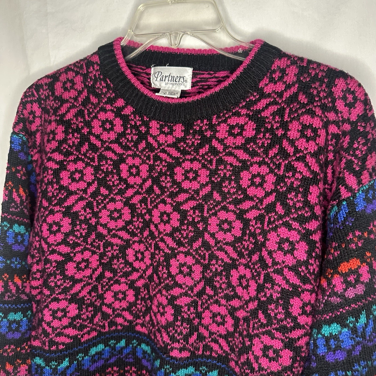Vintage Women’s Large Multicolor Floral Sweater Partners By Mervyns Pink Blue