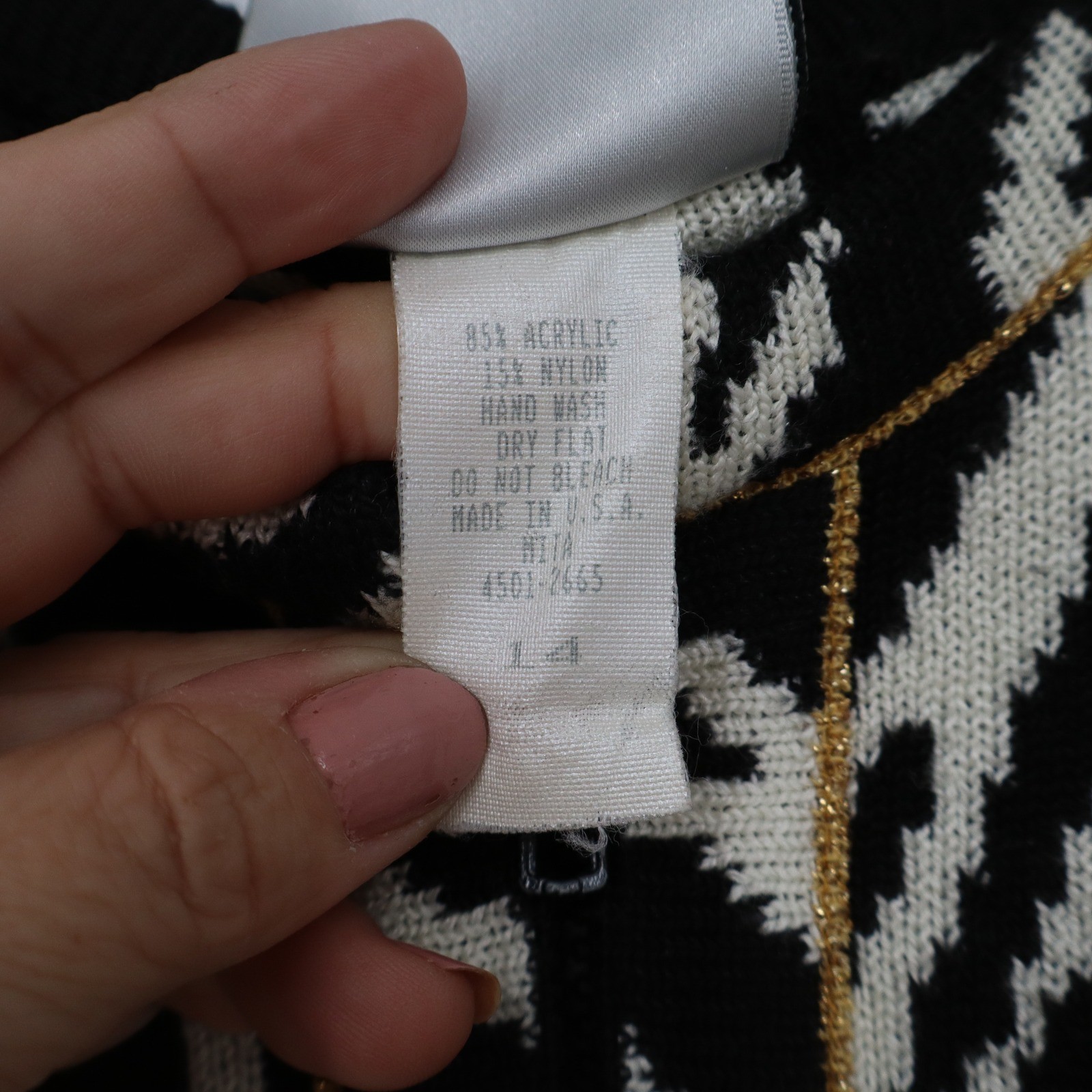 Vintage Mita Zebra Colorblock Zip Cardigan Sweater Gold Trim Black Cream Size 14